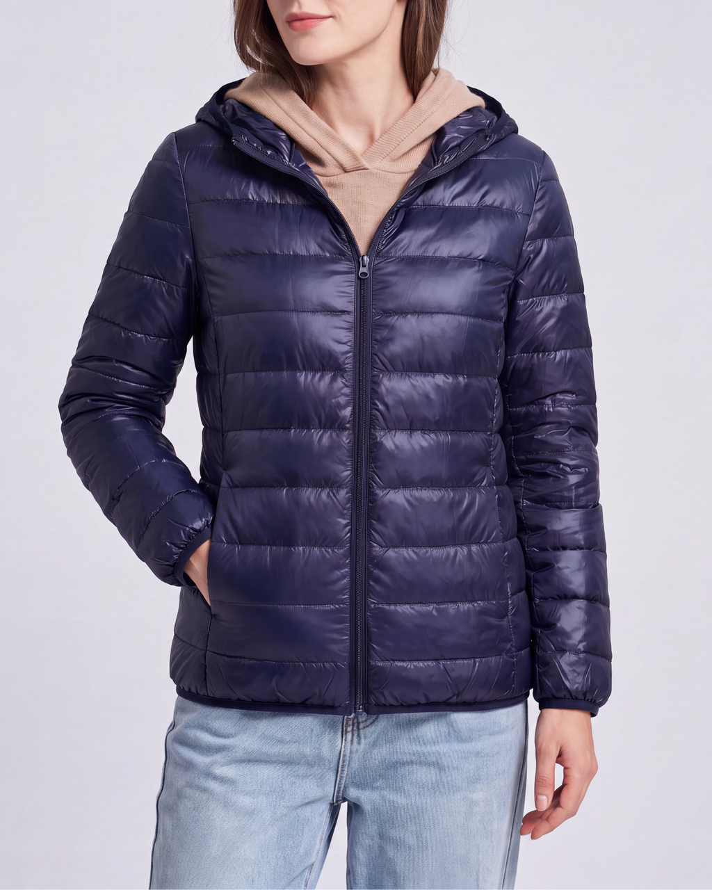 Women's Lightweight Hooded Zip Up Puffer Jacket