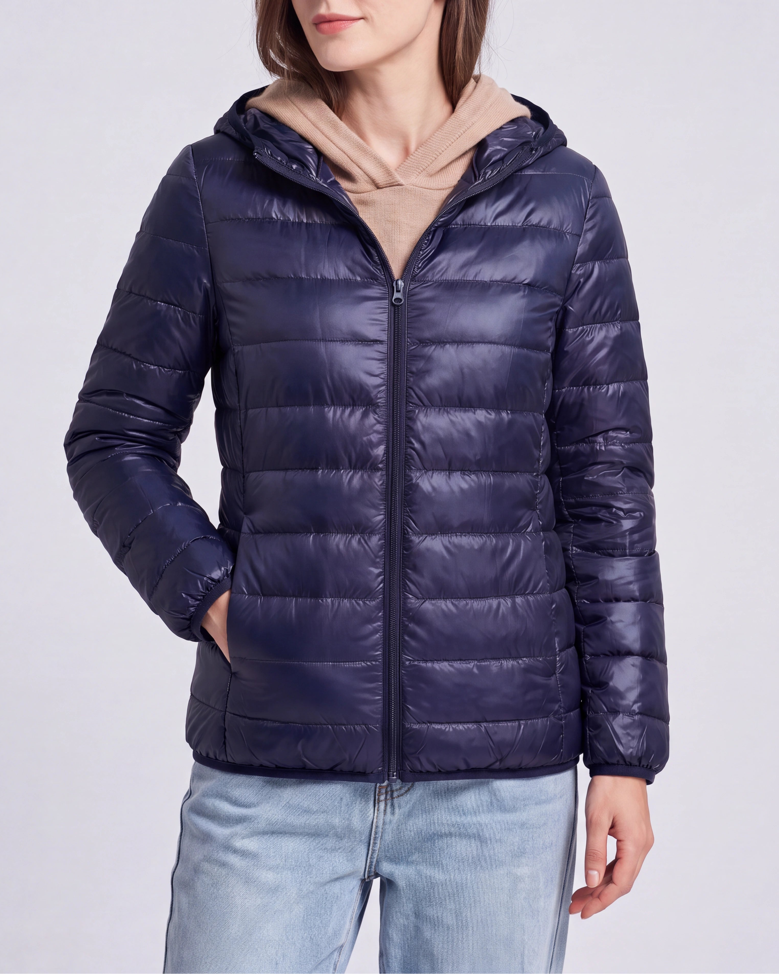 Women's Lightweight Hooded Zip Up Puffer Jacket