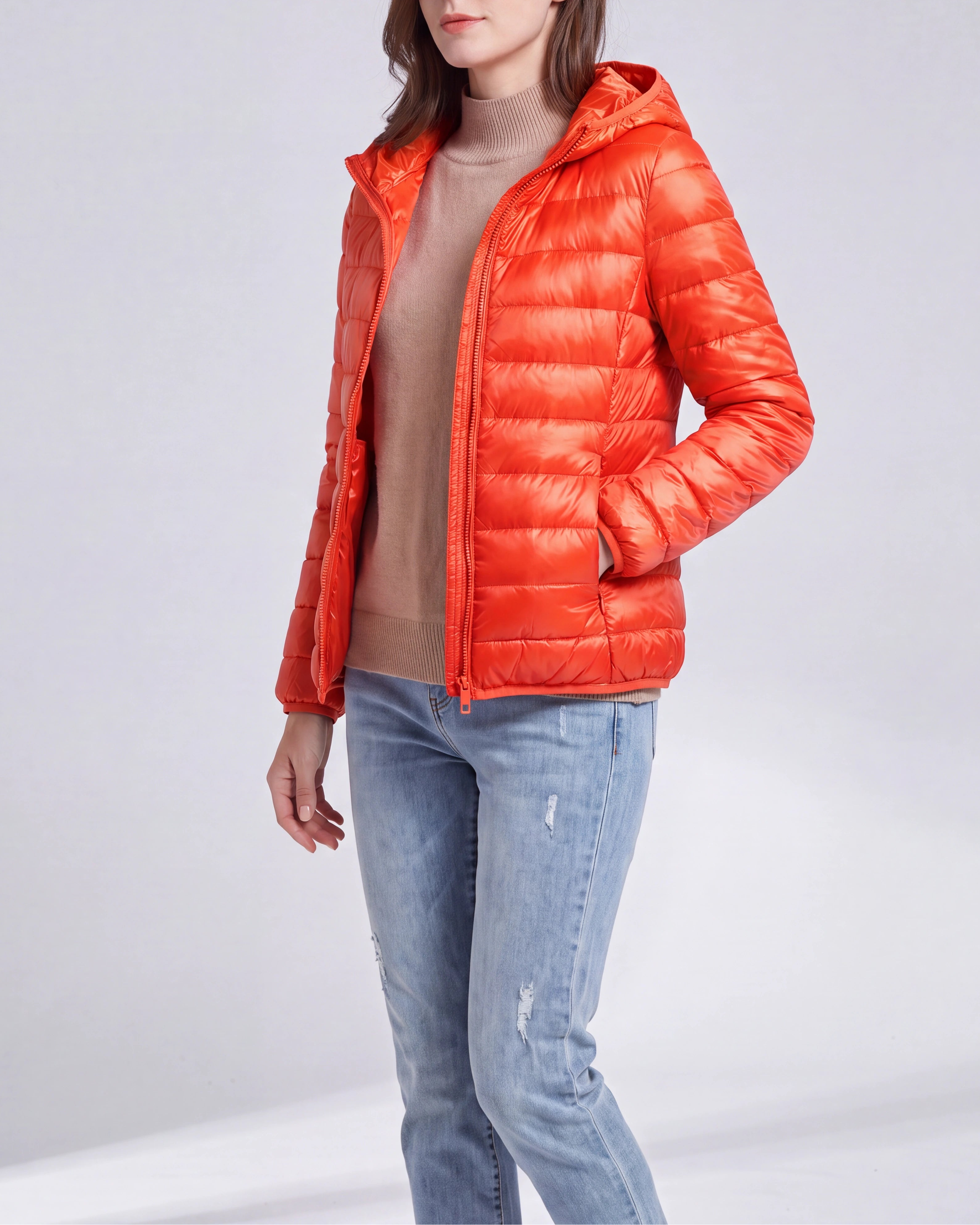 Women's Lightweight Hooded Zip Up Puffer Jacket