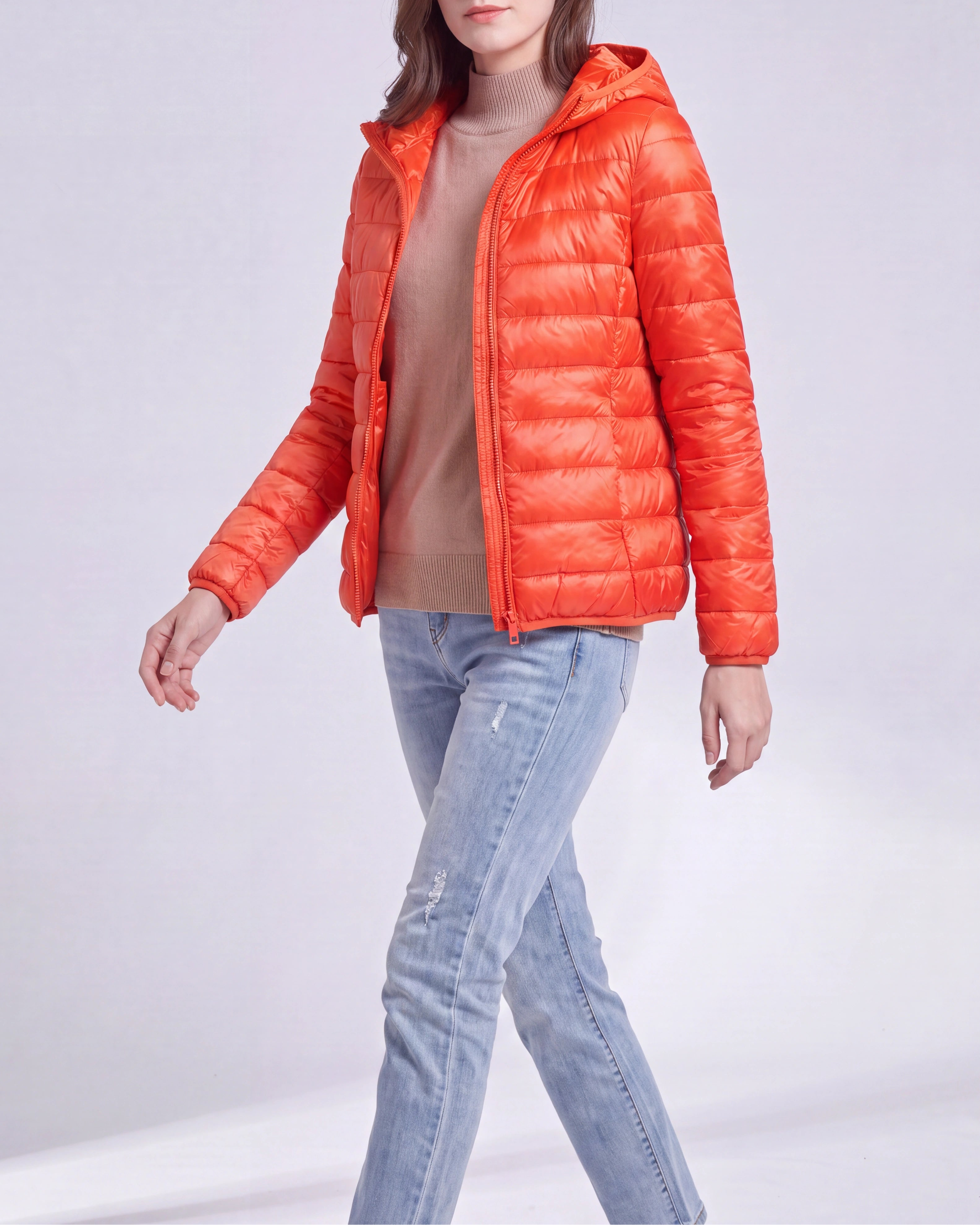Women's Lightweight Hooded Zip Up Puffer Jacket