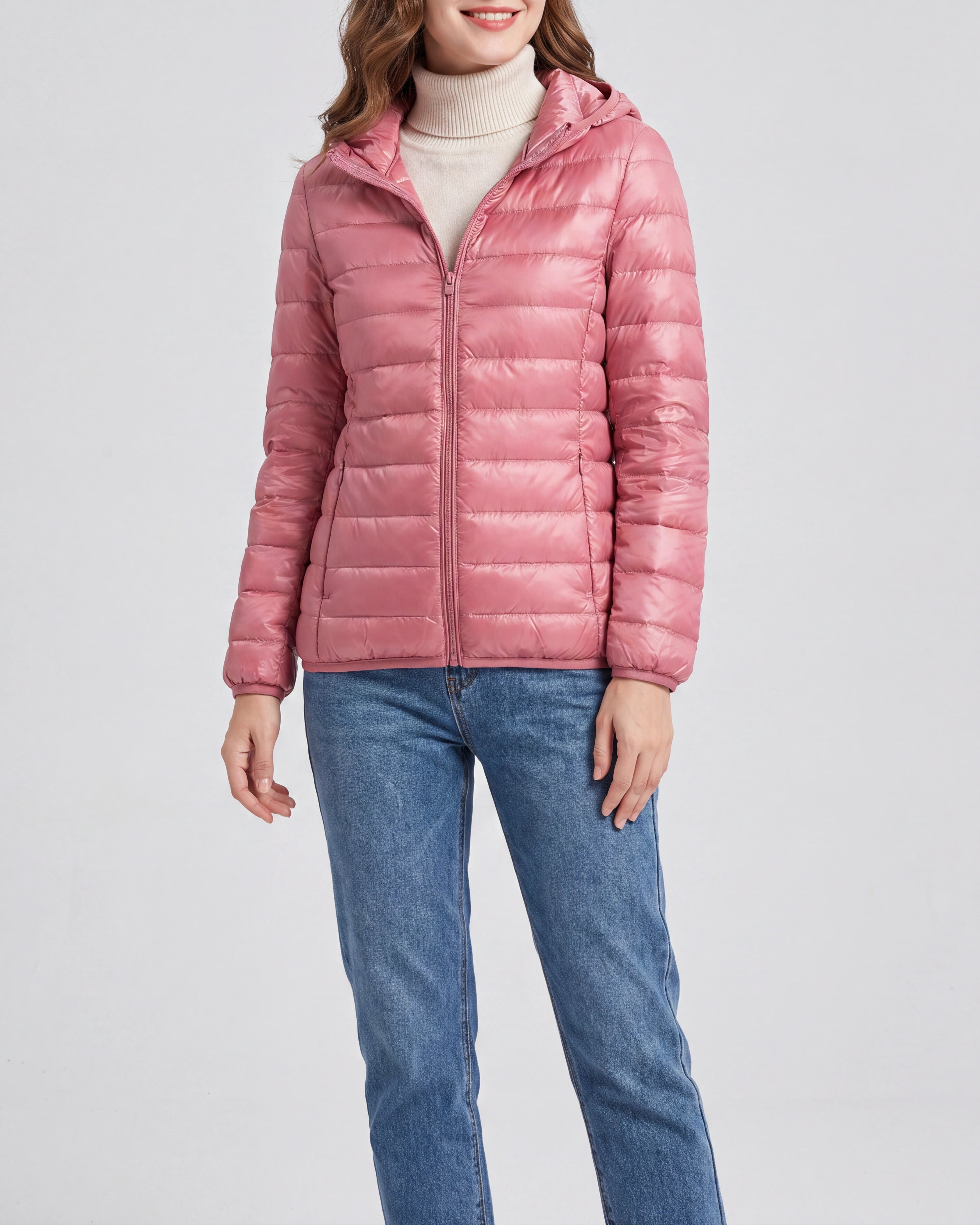 Women's Lightweight Hooded Zip Up Puffer Jacket