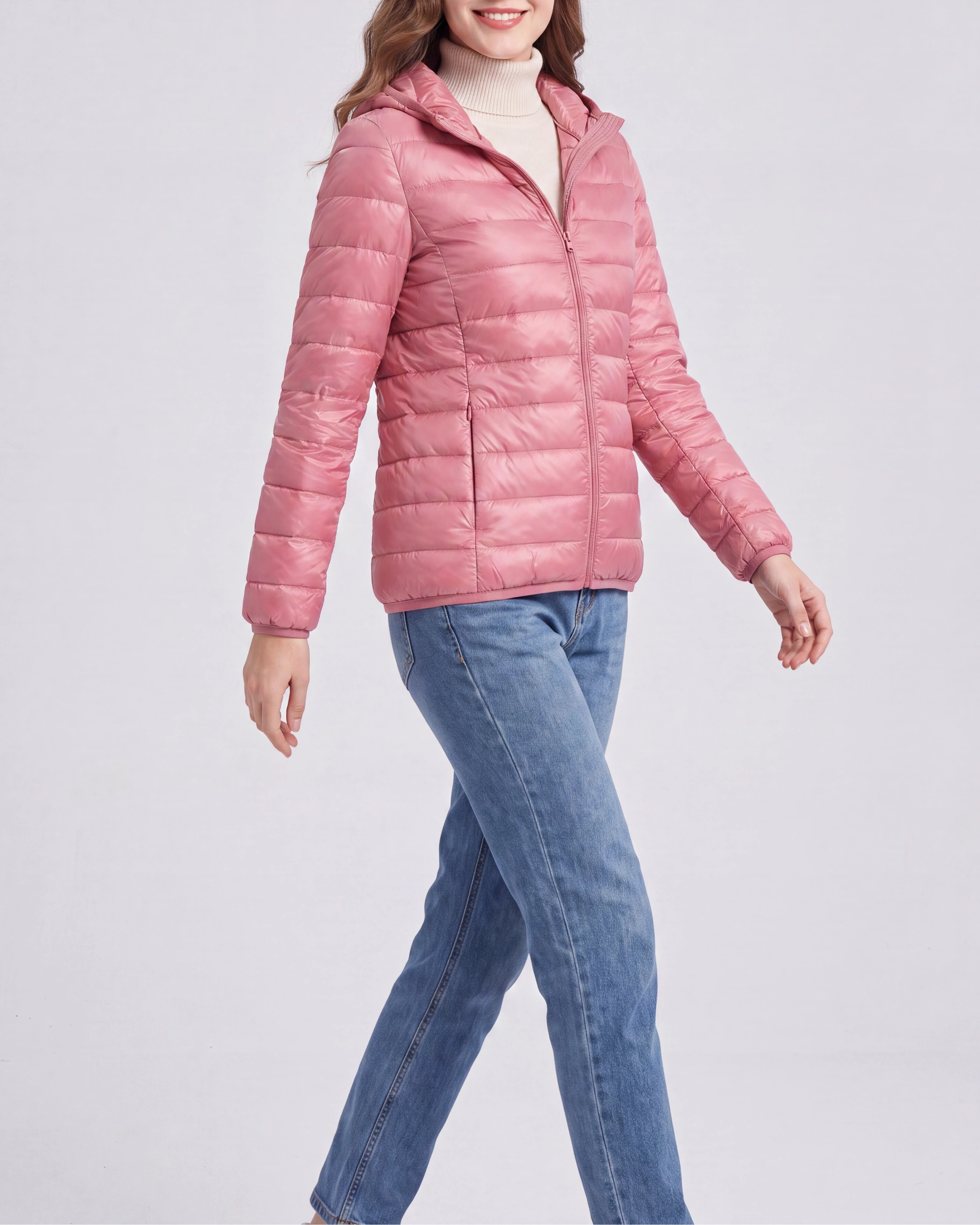 Women's Lightweight Hooded Zip Up Puffer Jacket