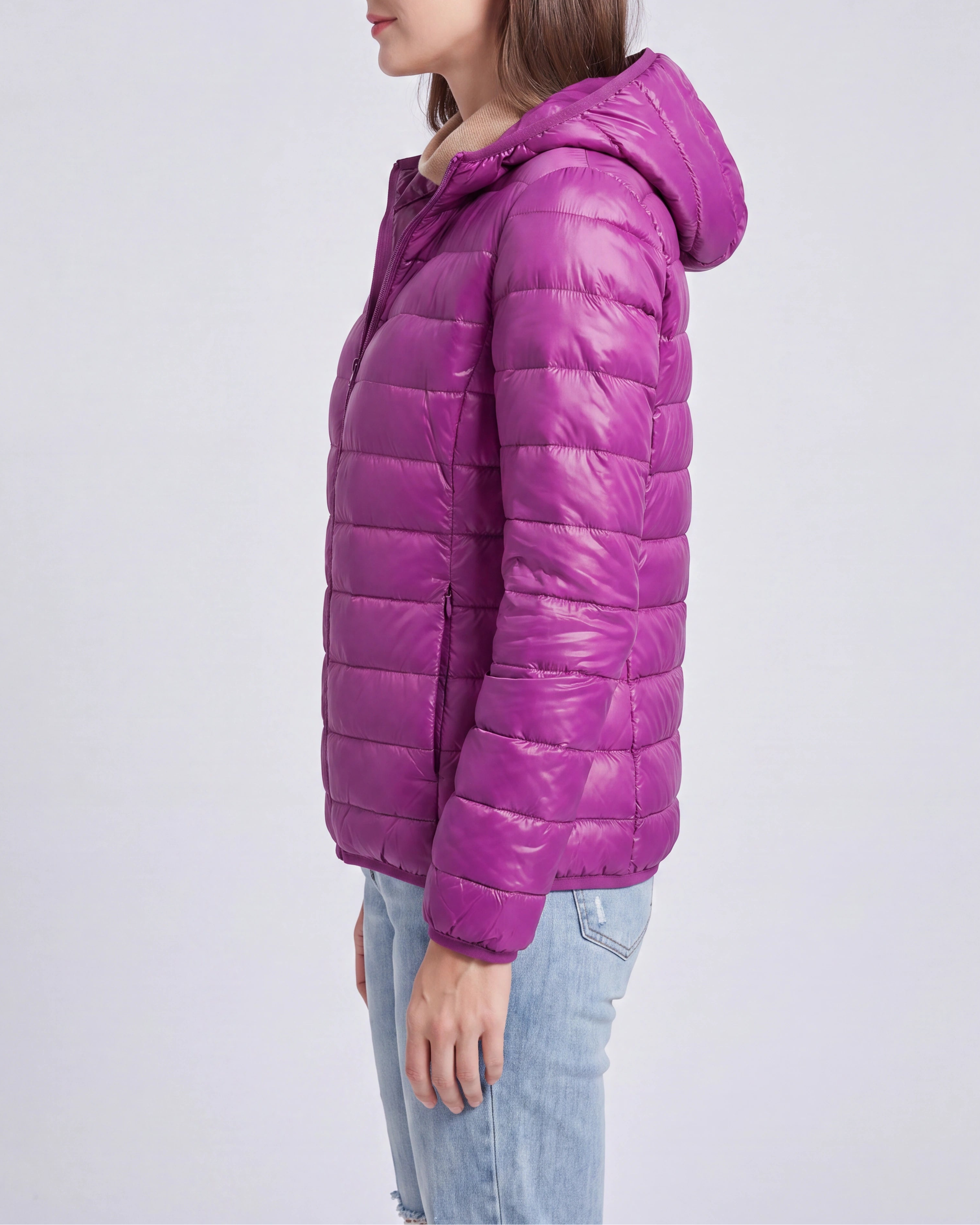 Women's Lightweight Hooded Zip Up Puffer Jacket