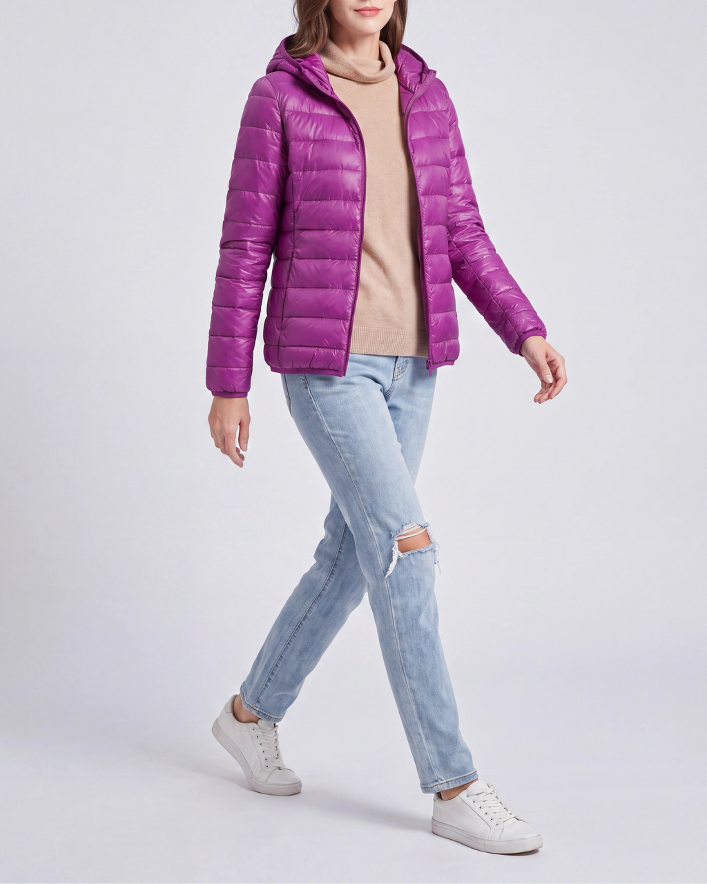Women's Lightweight Hooded Zip Up Puffer Jacket