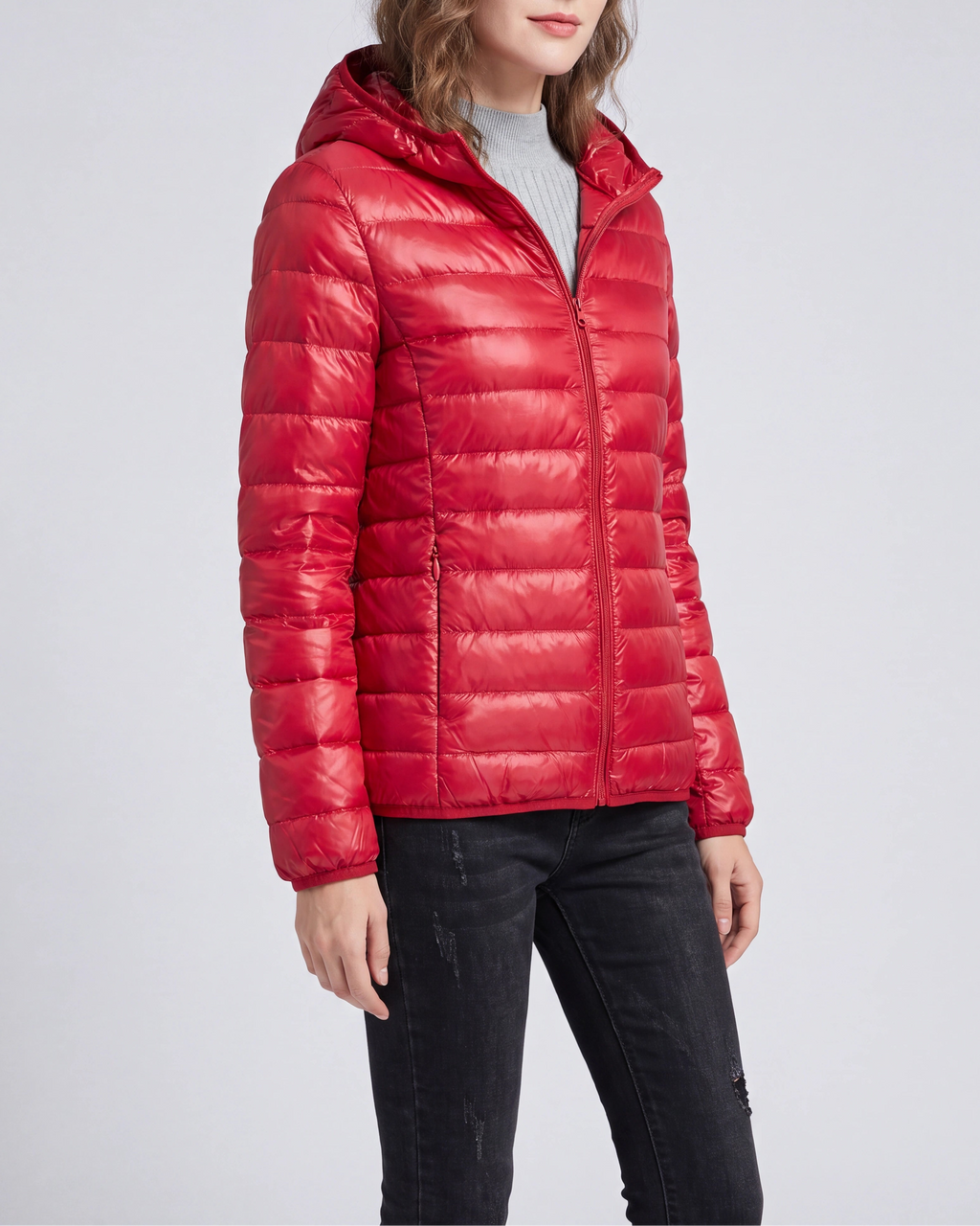 Women's Lightweight Hooded Zip Up Puffer Jacket