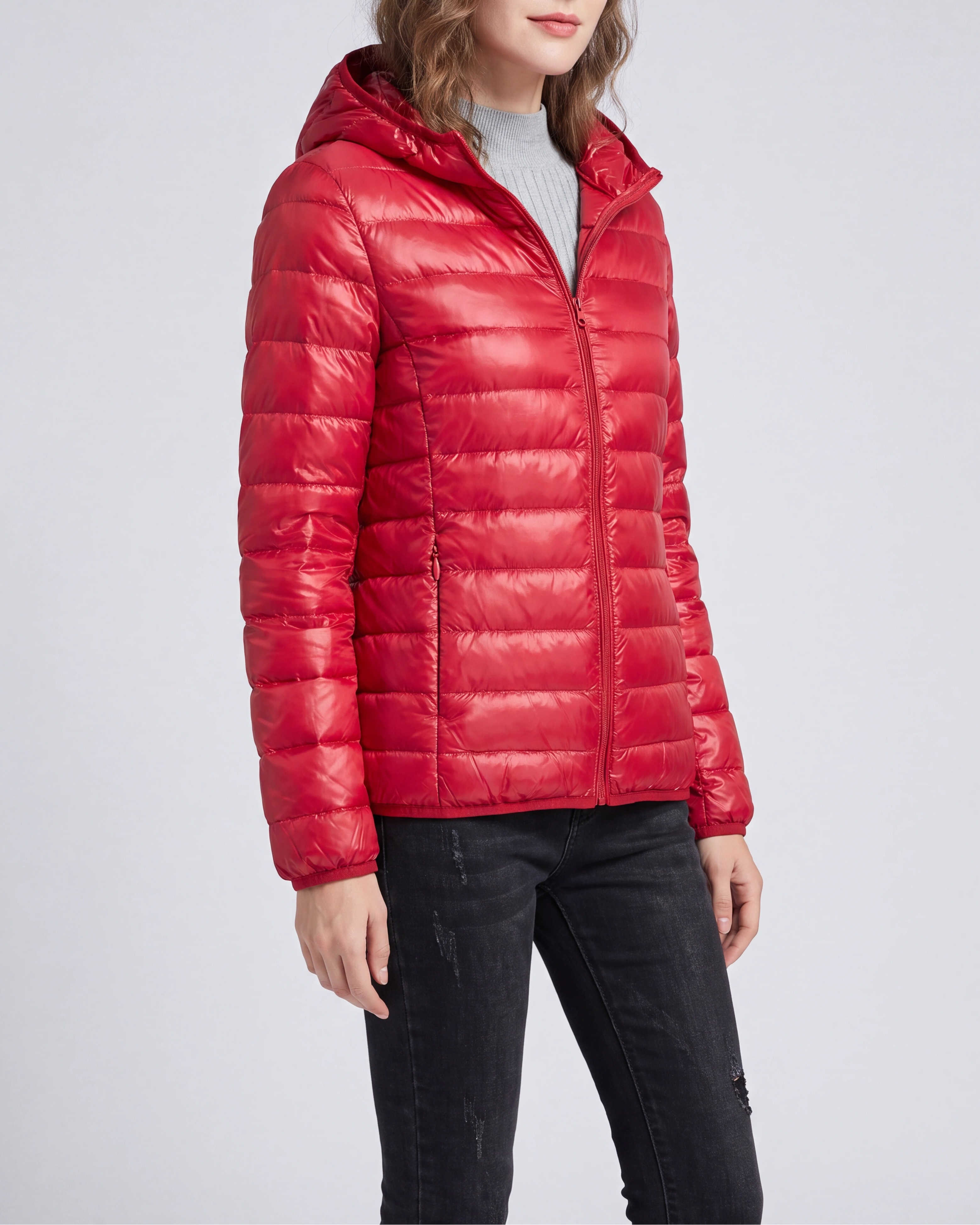 Women's Lightweight Hooded Zip Up Puffer Jacket