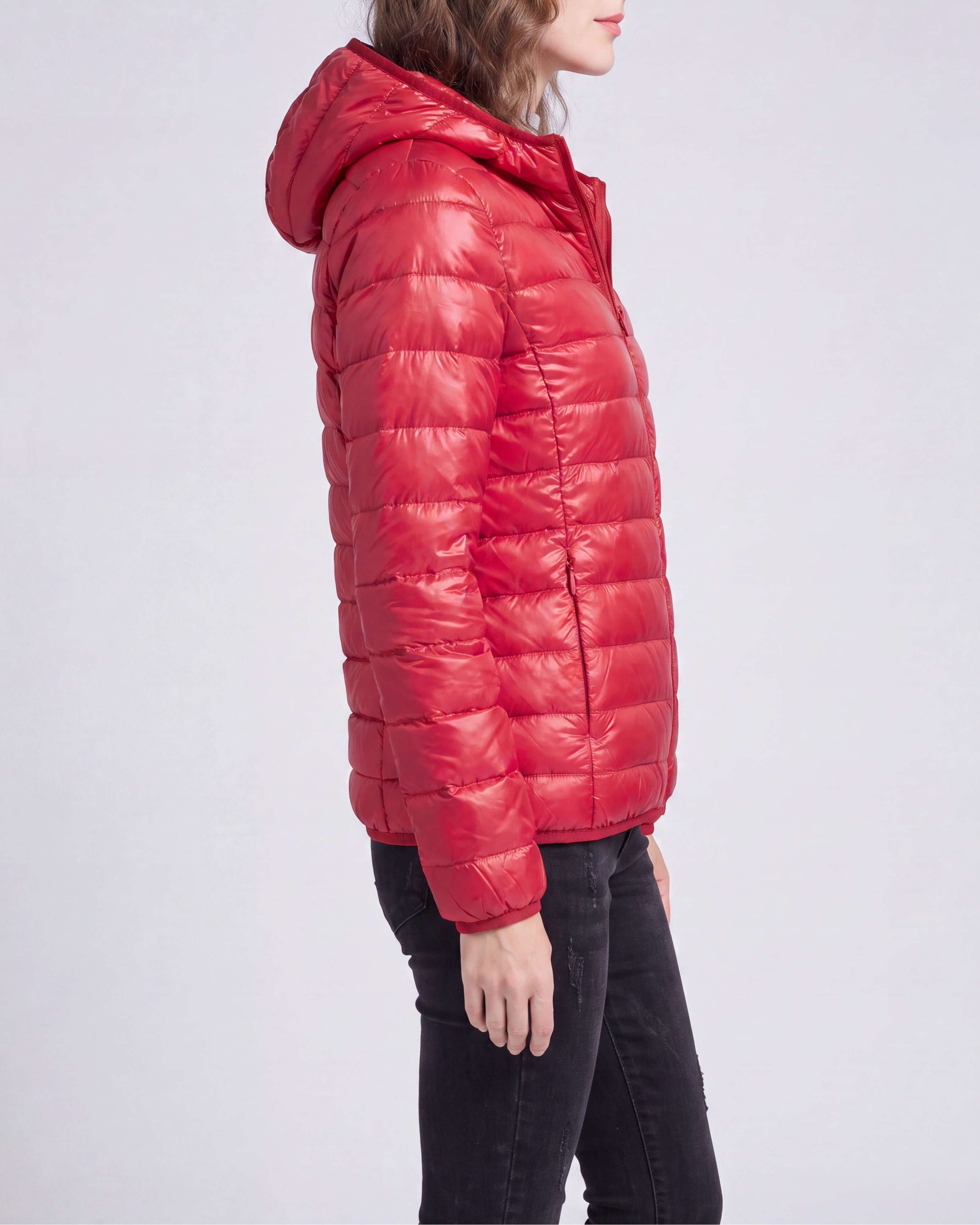 Women's Lightweight Hooded Zip Up Puffer Jacket