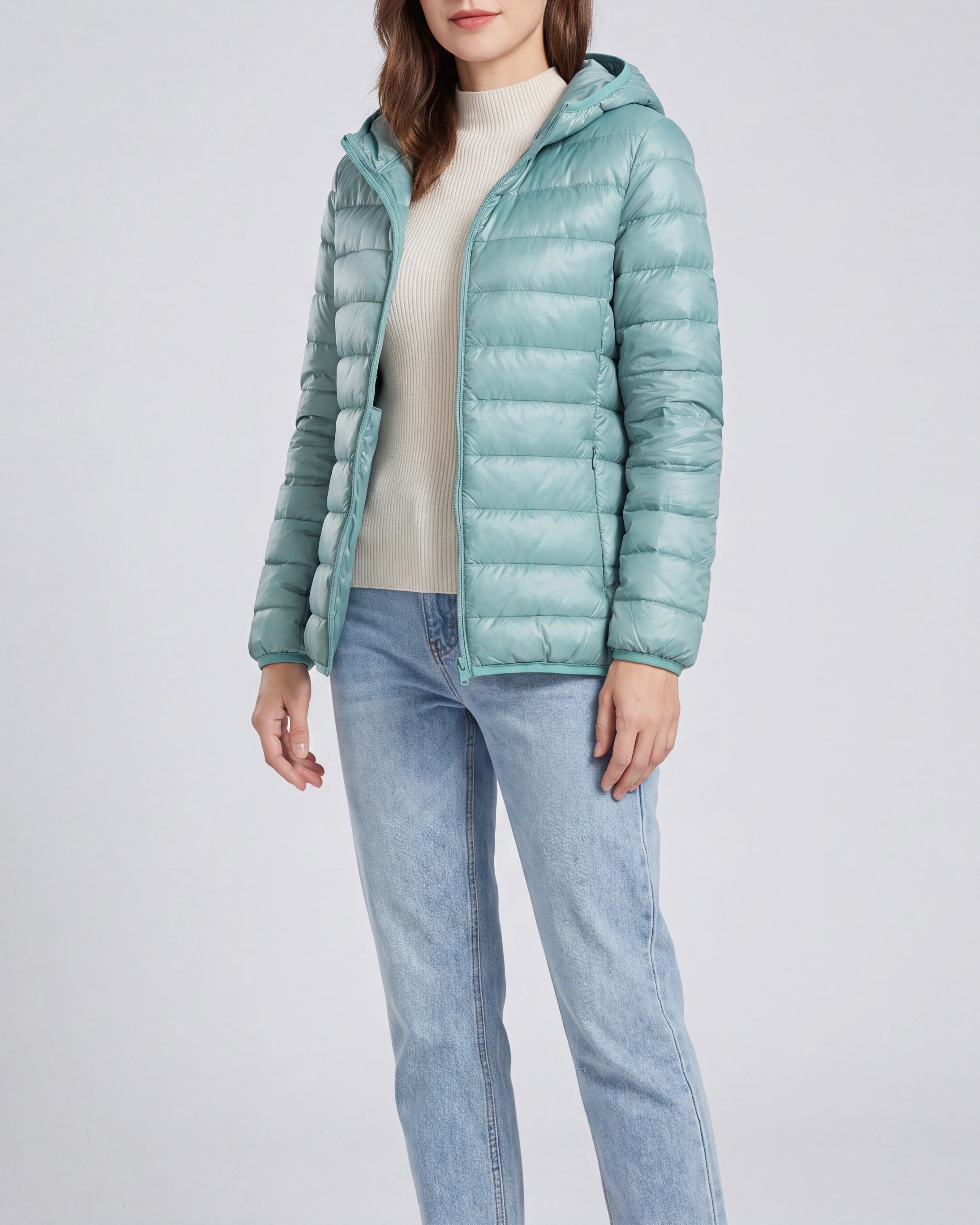 Women's Lightweight Hooded Zip Up Puffer Jacket