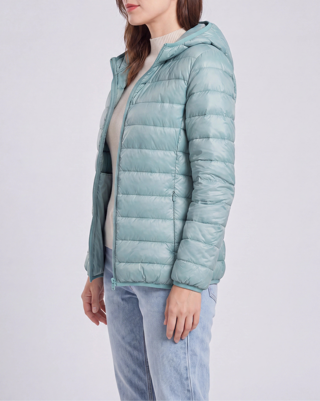 Women's Lightweight Hooded Zip Up Puffer Jacket