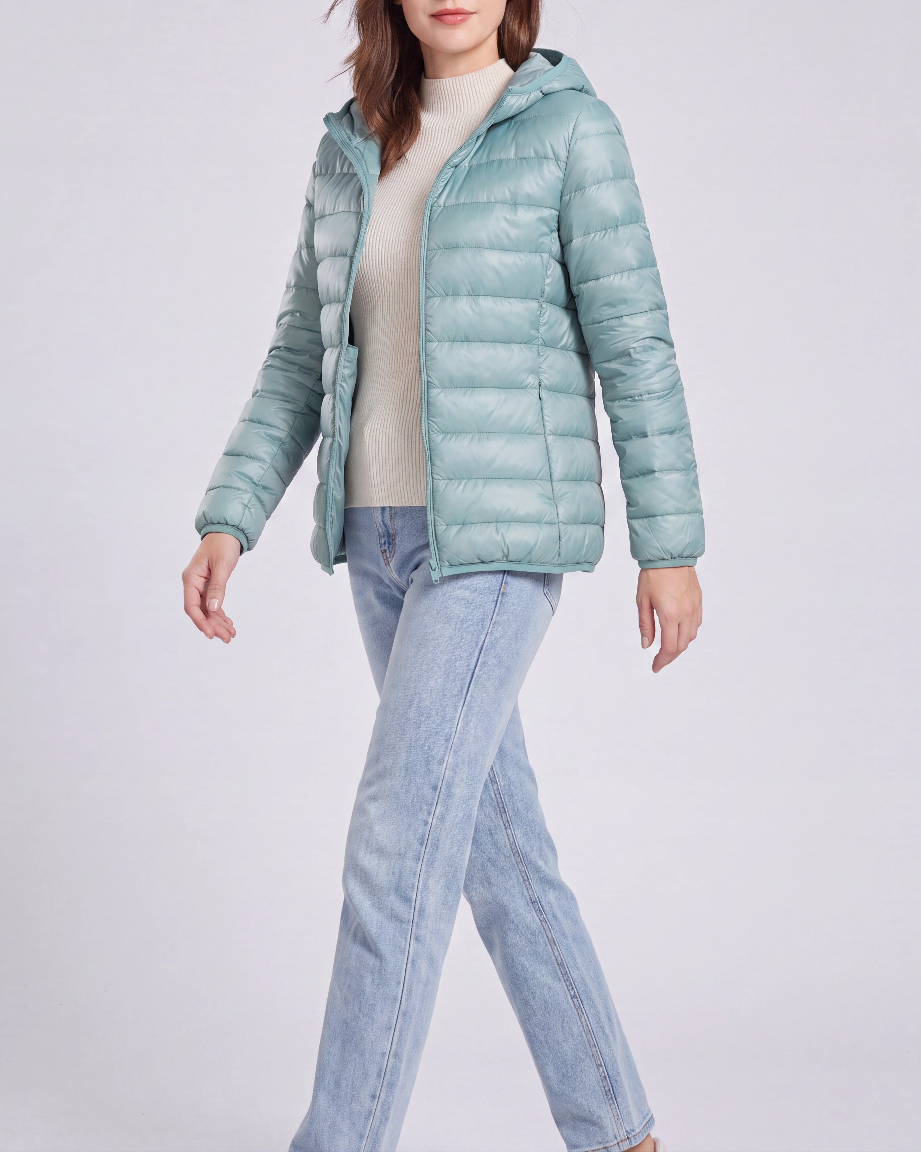 Women's Lightweight Hooded Zip Up Puffer Jacket