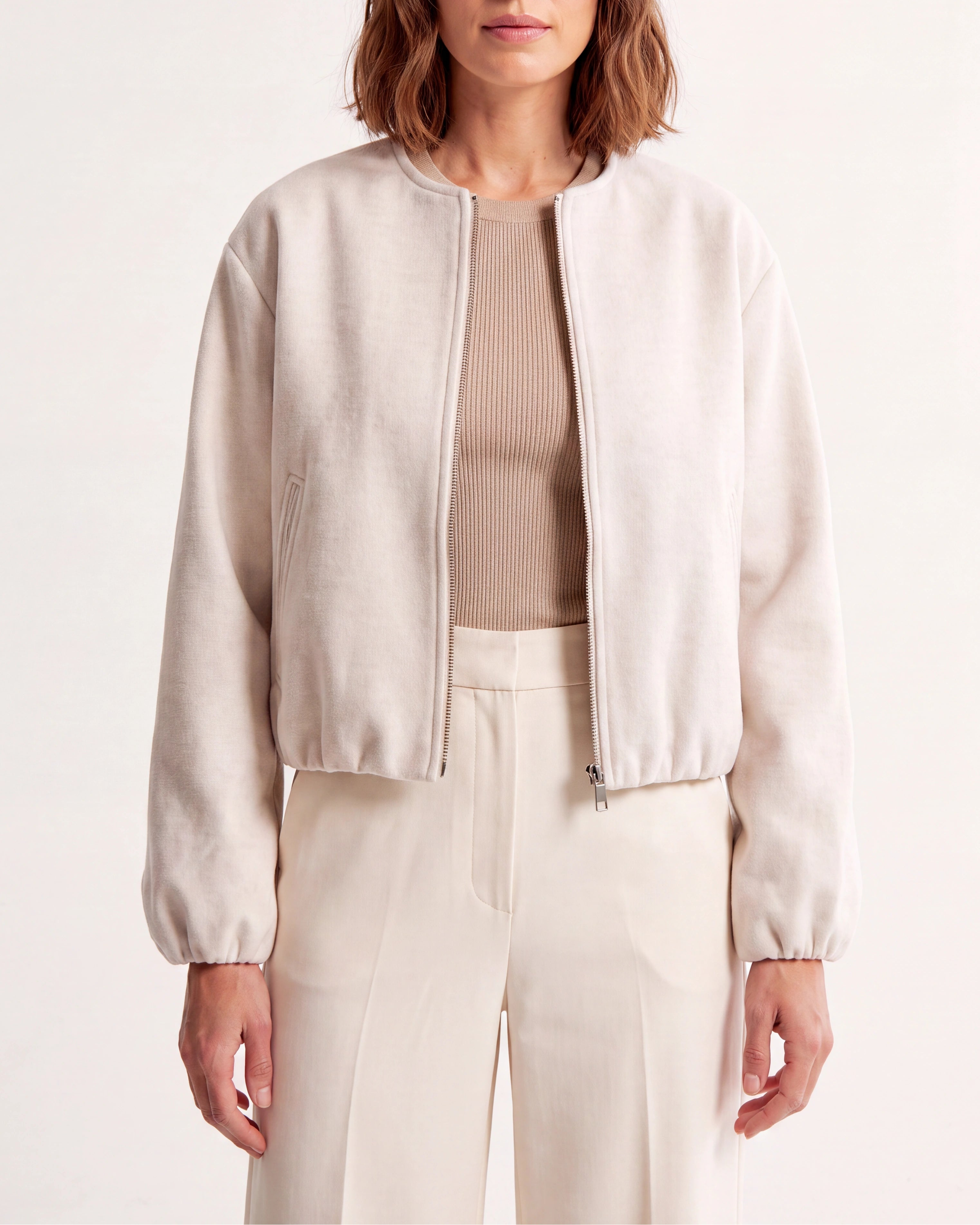Women's Cropped Relaxed Fit Zip Up Bomber Jacket