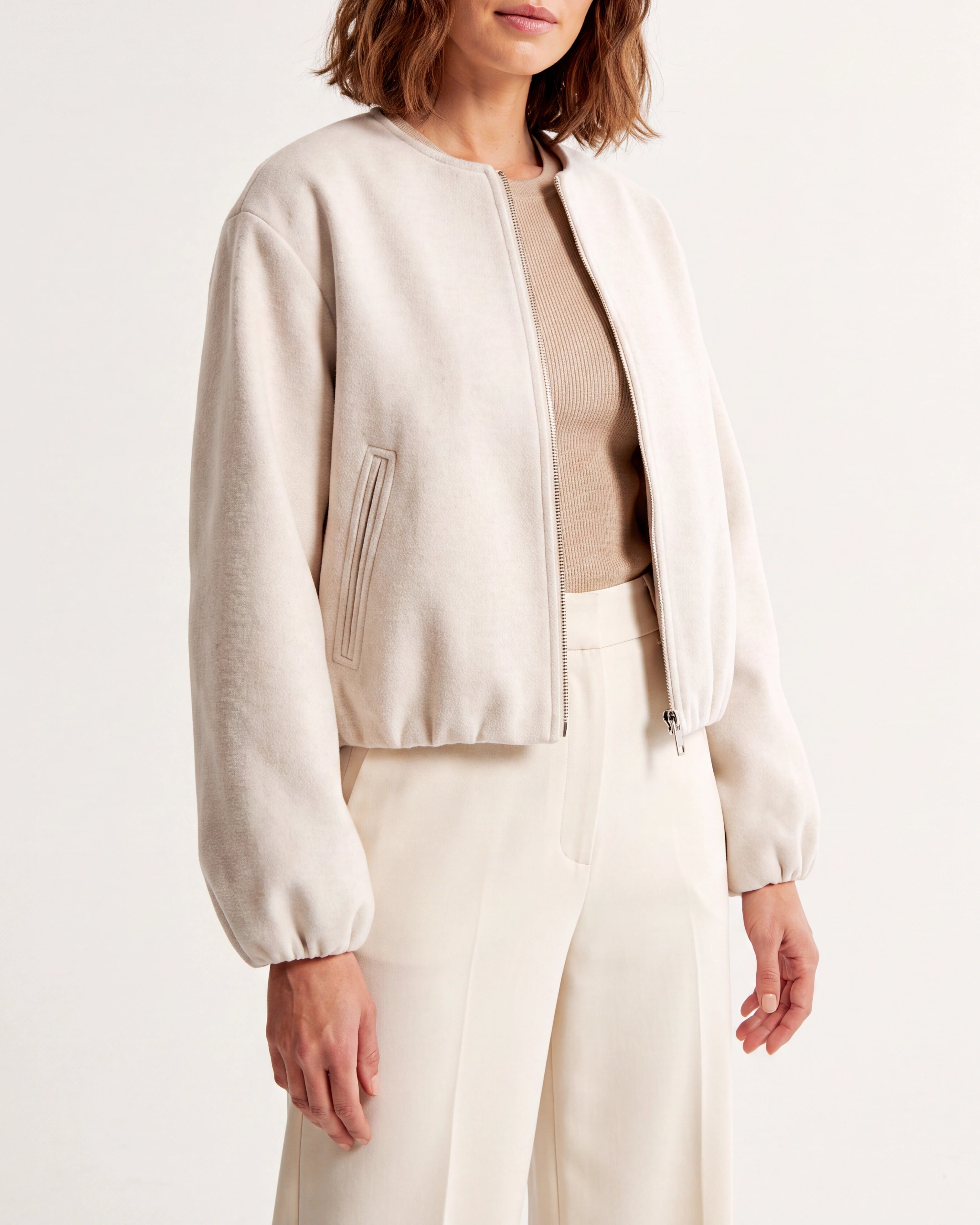 Women's Cropped Relaxed Fit Zip Up Bomber Jacket