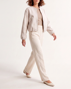 Women's Cropped Relaxed Fit Zip Up Bomber Jacket