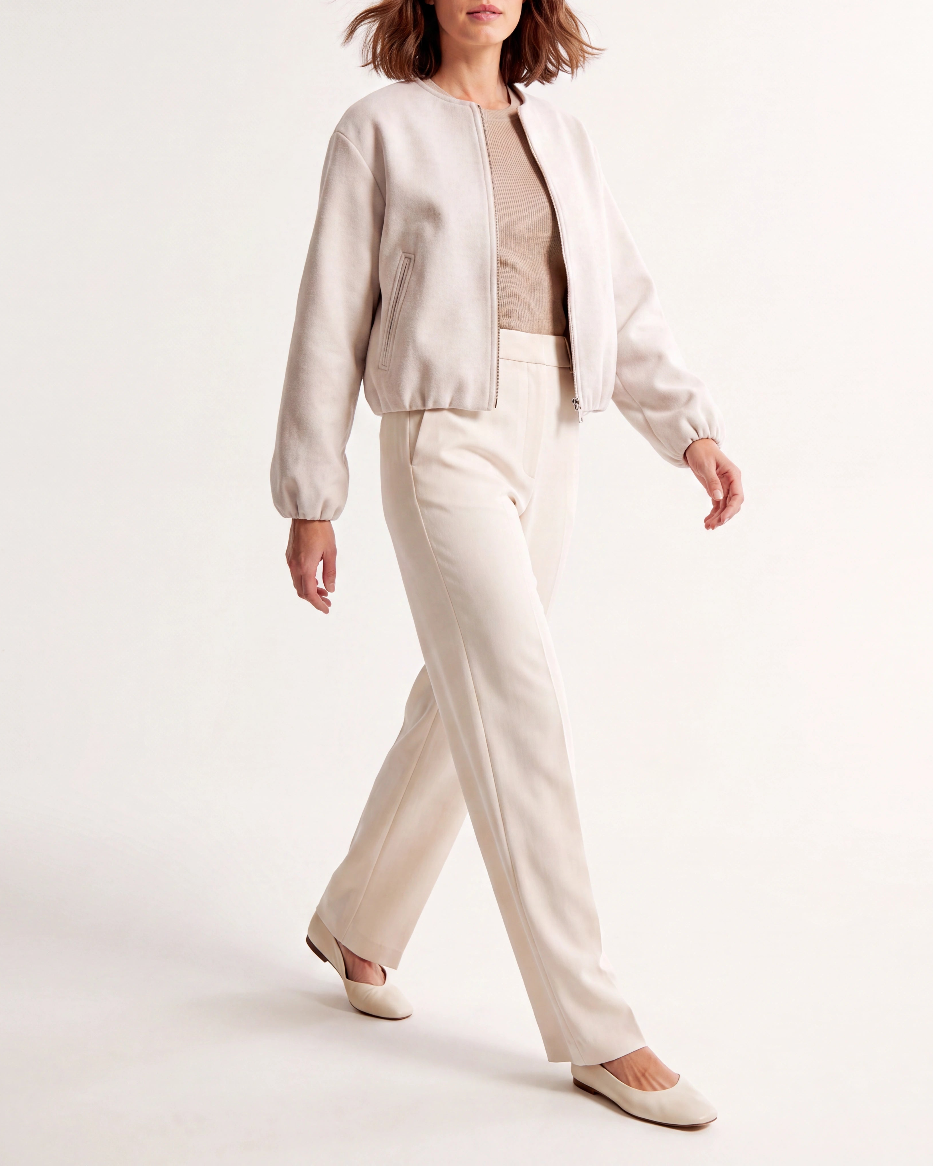 Women's Cropped Relaxed Fit Zip Up Bomber Jacket