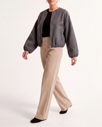 Women's Cropped Relaxed Fit Zip Up Bomber Jacket