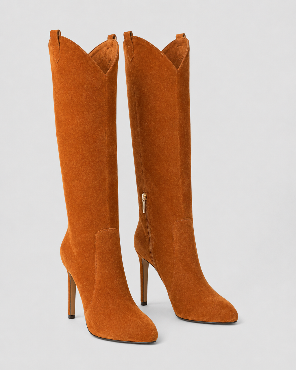 Women's Western Knee High Boots with Pointed Toe and Stiletto Heel