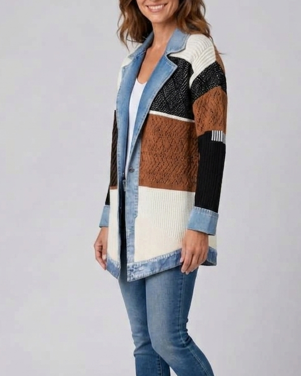Women's Contrast Trim Collared Button Front Ribbed Knit Jacket