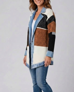 Women's Contrast Trim Collared Button Front Ribbed Knit Jacket