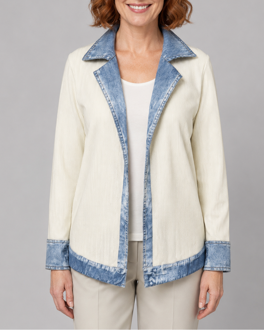 Women's Contrast Trim Collared Button Front Ribbed Knit Jacket