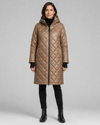 Women's Longline Diamond Quilted Hooded Coat with Zip Front