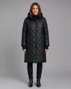 Women's Longline Diamond Quilted Hooded Coat with Zip Front