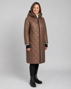 Women's Longline Diamond Quilted Hooded Coat with Zip Front