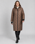 Women's Longline Diamond Quilted Hooded Coat with Zip Front