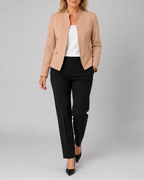 Women's Open Front Tailored Blazer Jacket with Gold Buttons