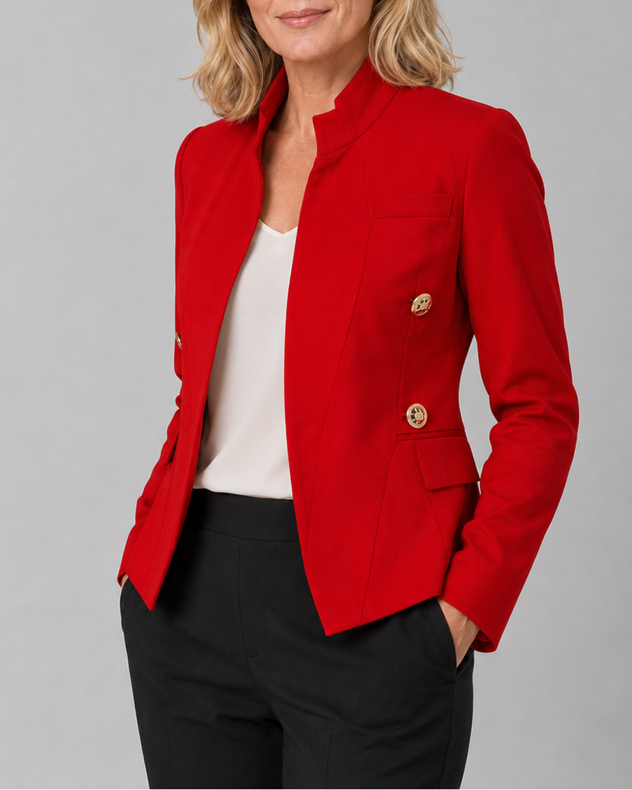 Women's Open Front Tailored Blazer Jacket with Gold Buttons