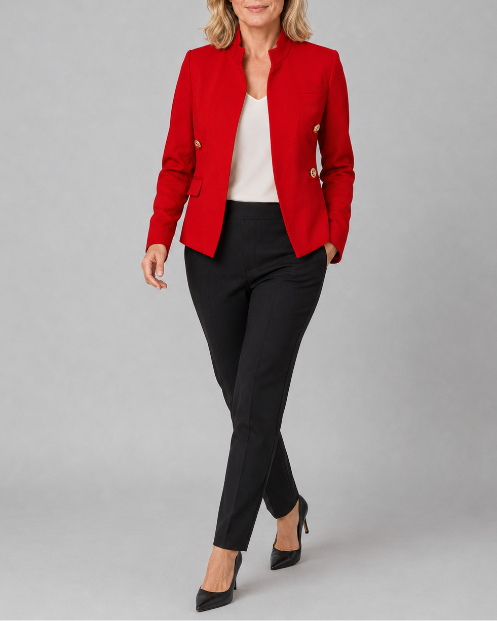 Women's Open Front Tailored Blazer Jacket with Gold Buttons
