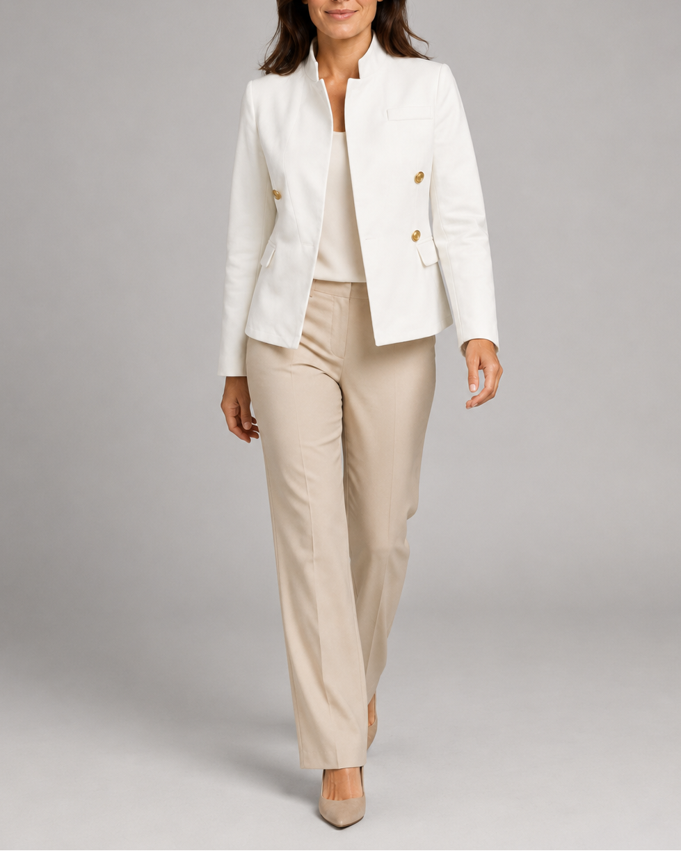 Women's Open Front Tailored Blazer Jacket with Gold Buttons