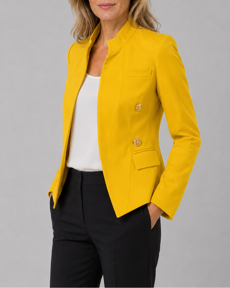 Women's Open Front Tailored Blazer Jacket with Gold Buttons