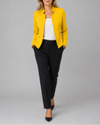 Women's Open Front Tailored Blazer Jacket with Gold Buttons