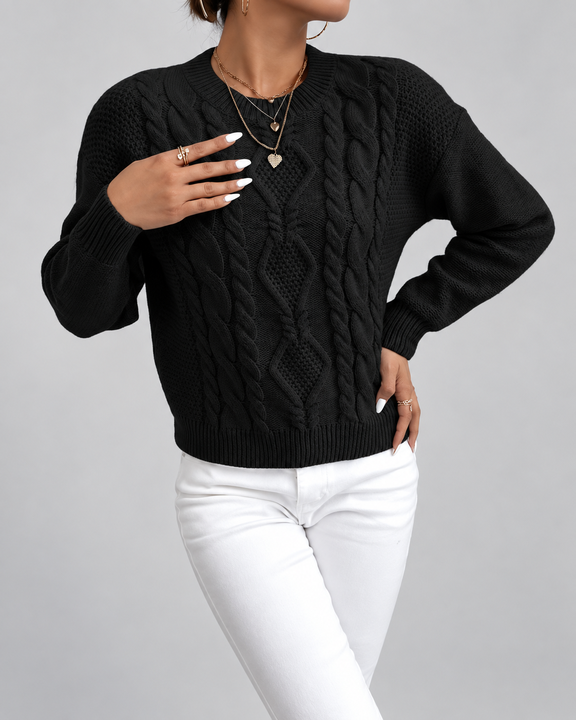 Women's Cable Knit Jumper with Crew Neck