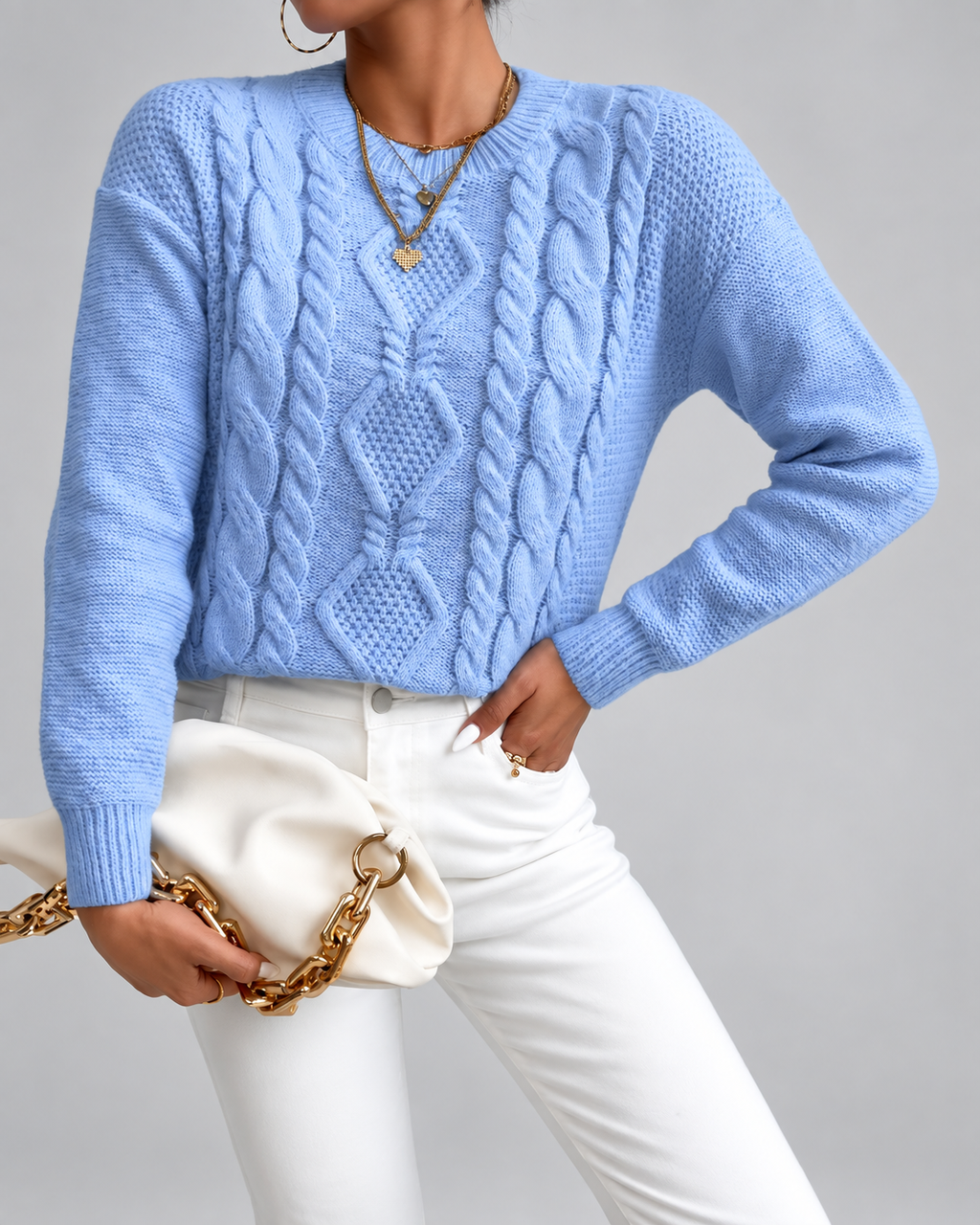 Women's Cable Knit Jumper with Crew Neck