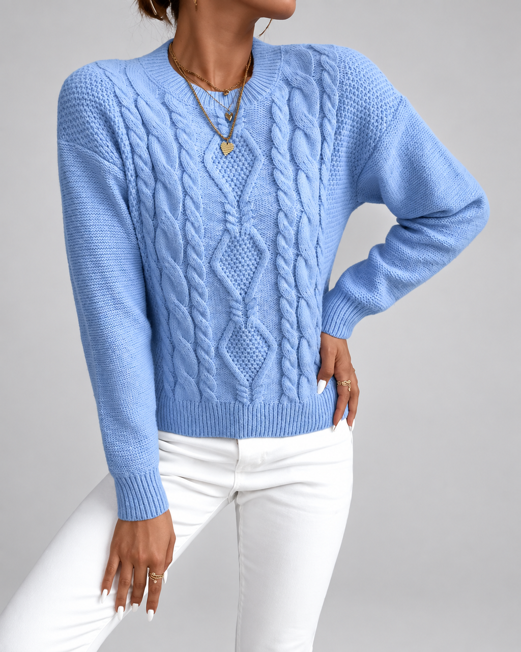 Women's Cable Knit Jumper with Crew Neck
