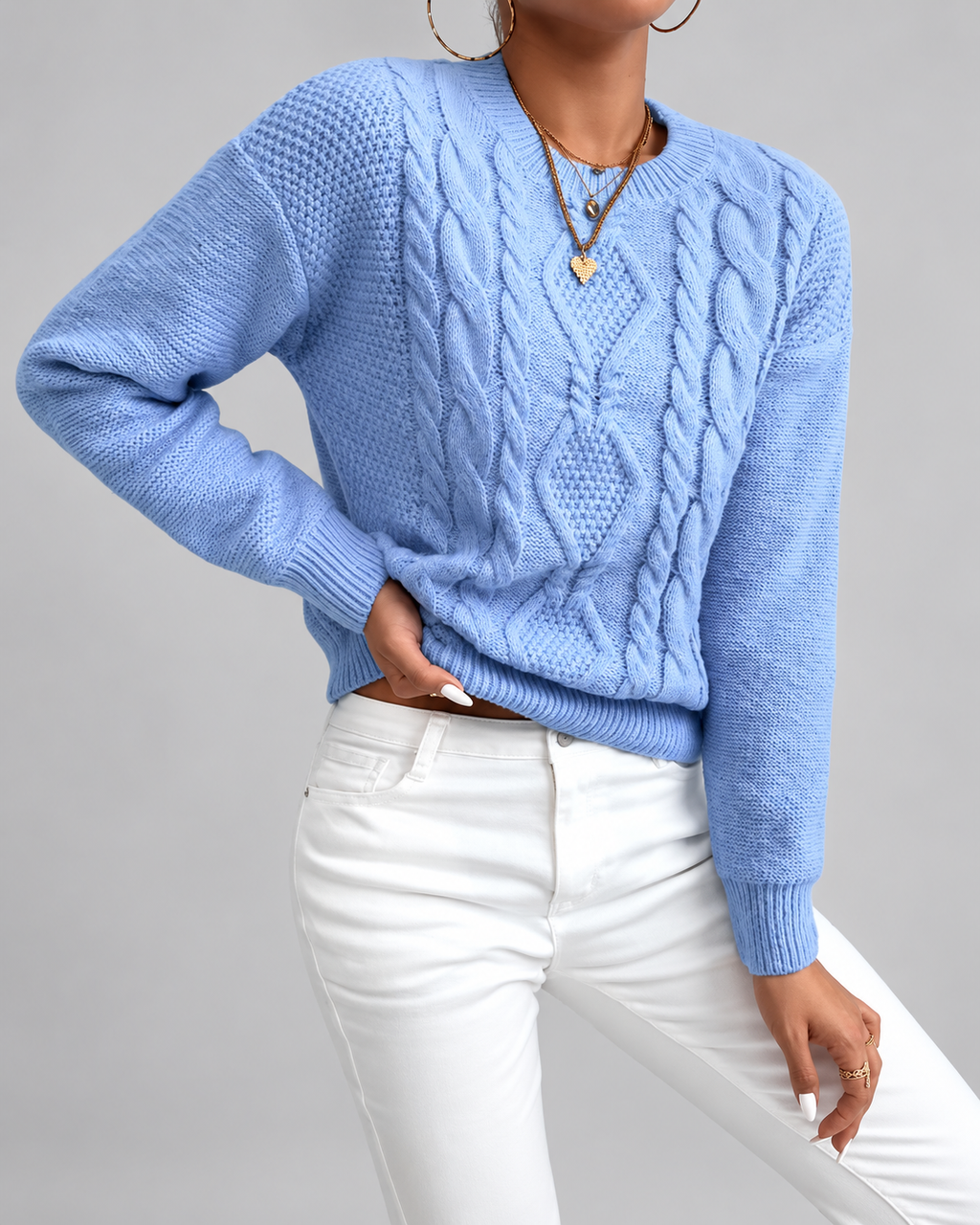Women's Cable Knit Jumper with Crew Neck