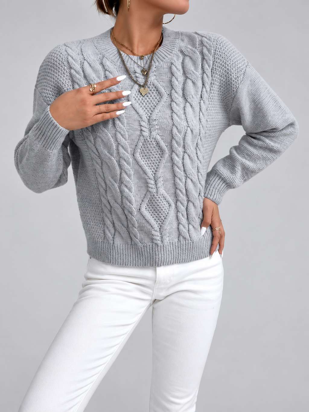 Women's Cable Knit Jumper with Crew Neck