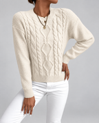 Women's Cable Knit Jumper with Crew Neck