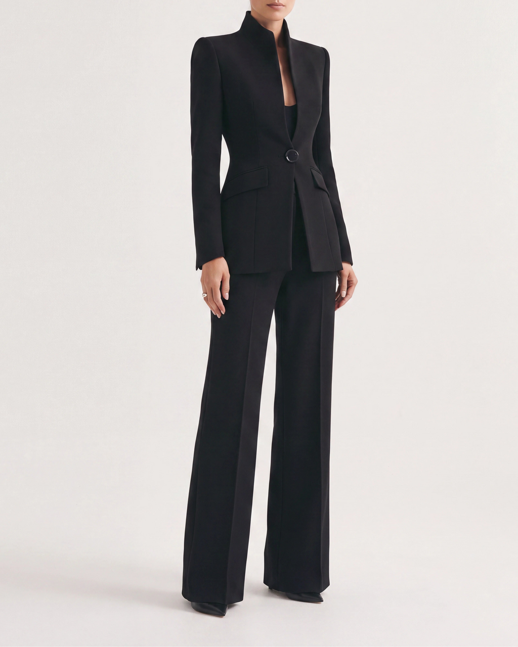 Women's Fitted Two Piece Blazer and Straight Leg Trouser Suit Set