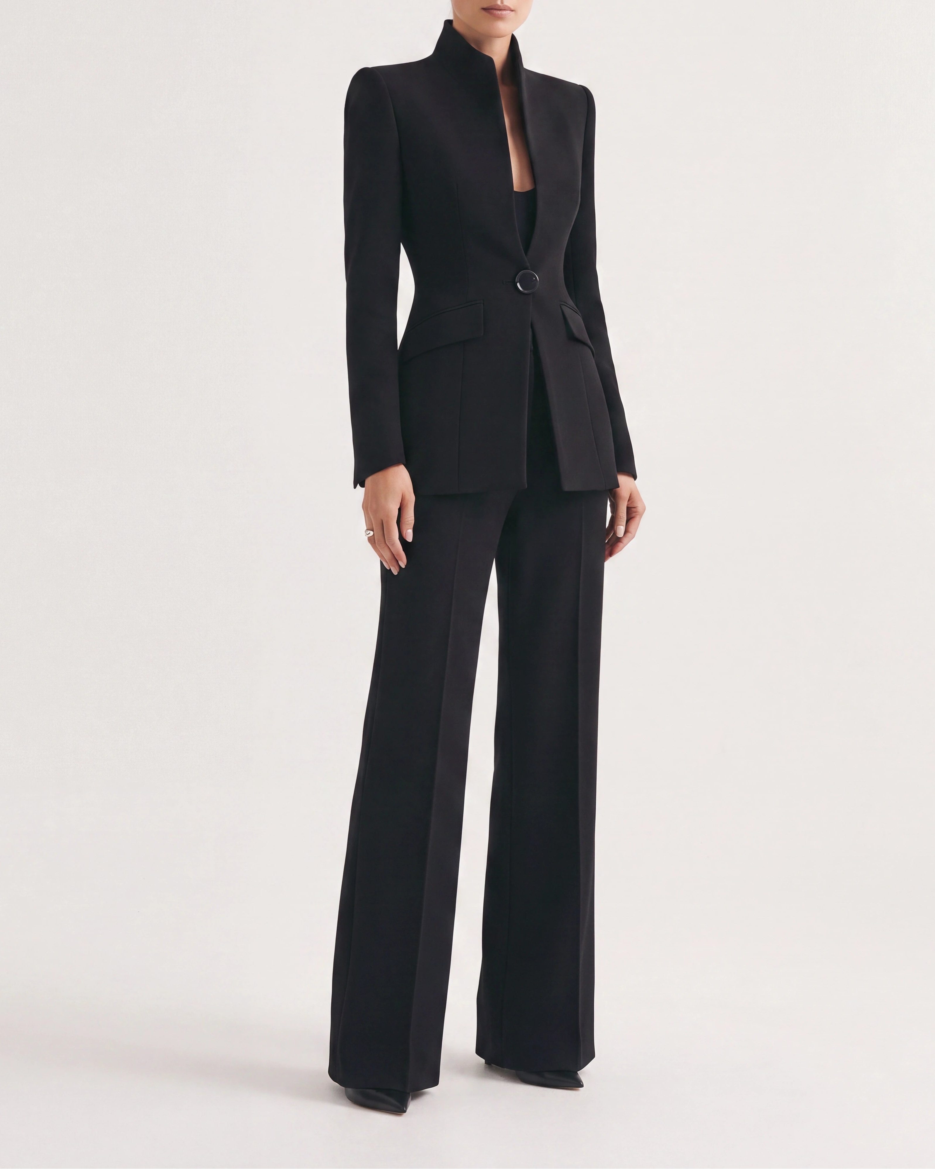 Women's Fitted Two Piece Blazer and Straight Leg Trouser Suit Set