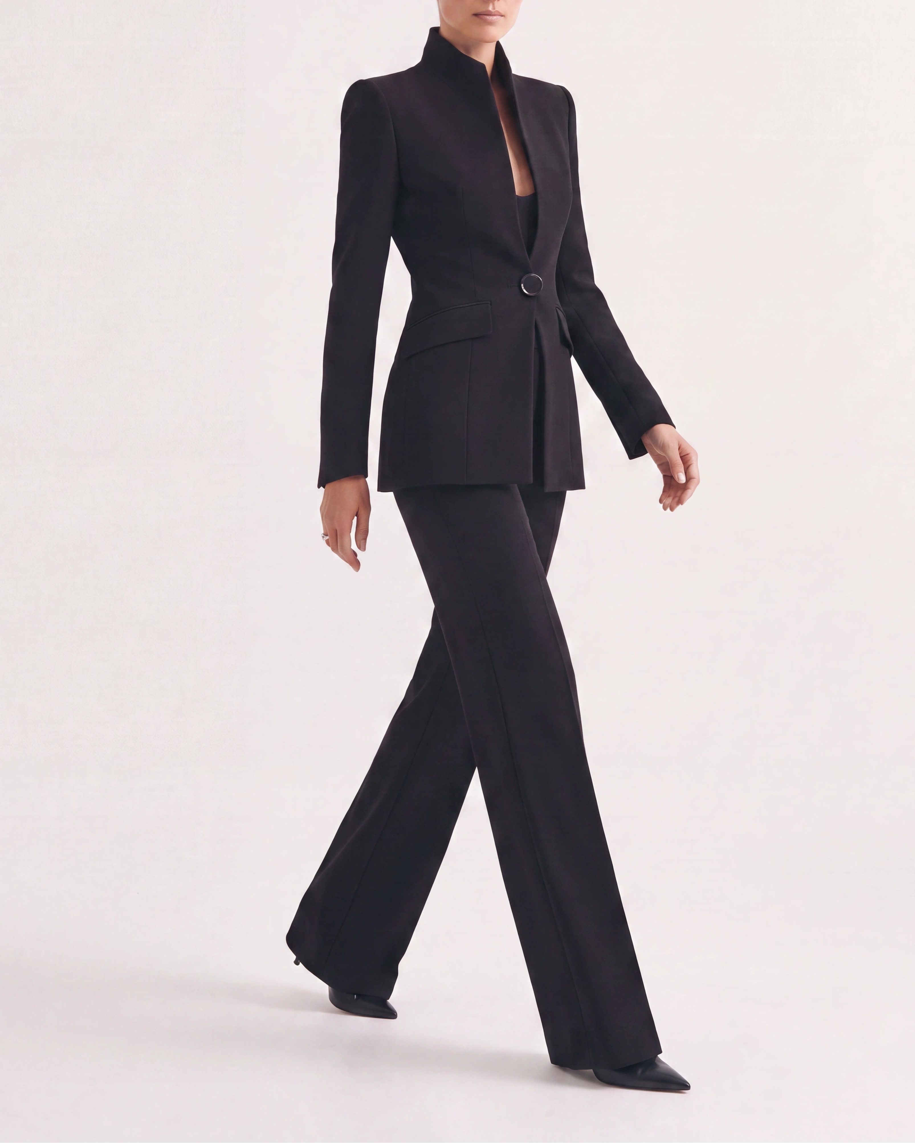 Women's Fitted Two Piece Blazer and Straight Leg Trouser Suit Set