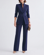 Women's Fitted Two Piece Blazer and Straight Leg Trouser Suit Set