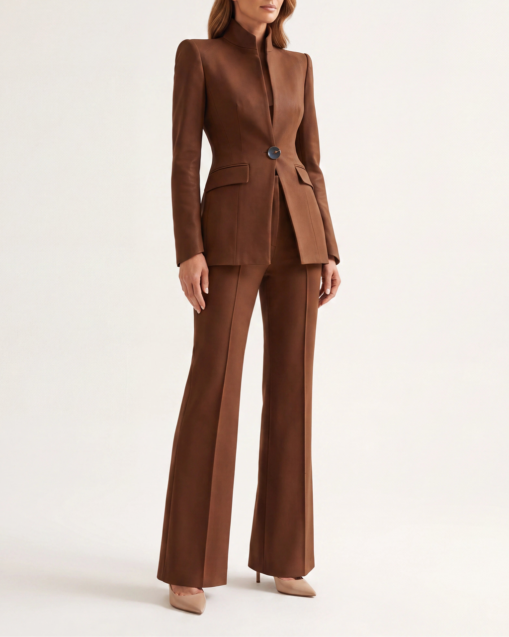Women's Fitted Two Piece Blazer and Straight Leg Trouser Suit Set
