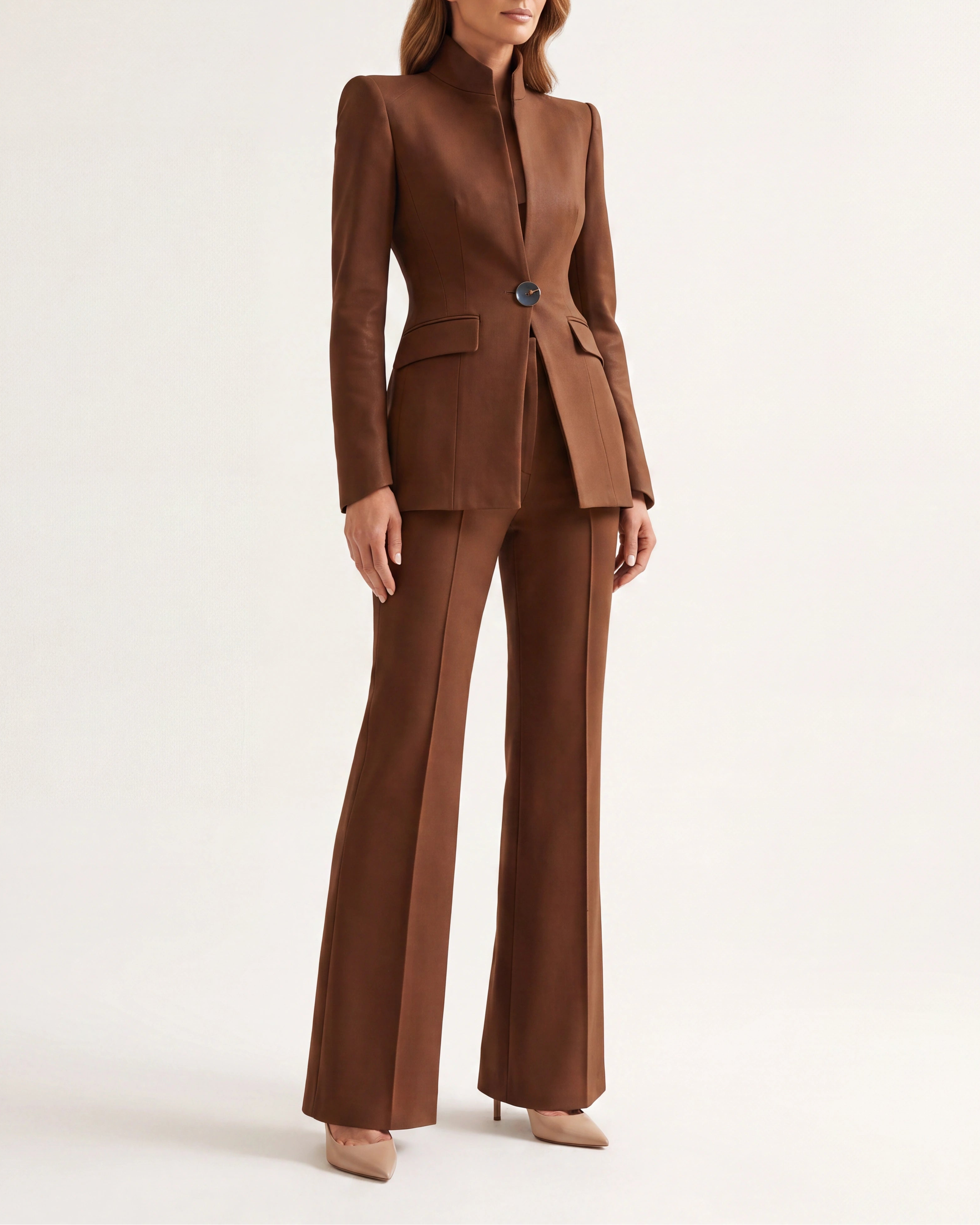 Women's Fitted Two Piece Blazer and Straight Leg Trouser Suit Set
