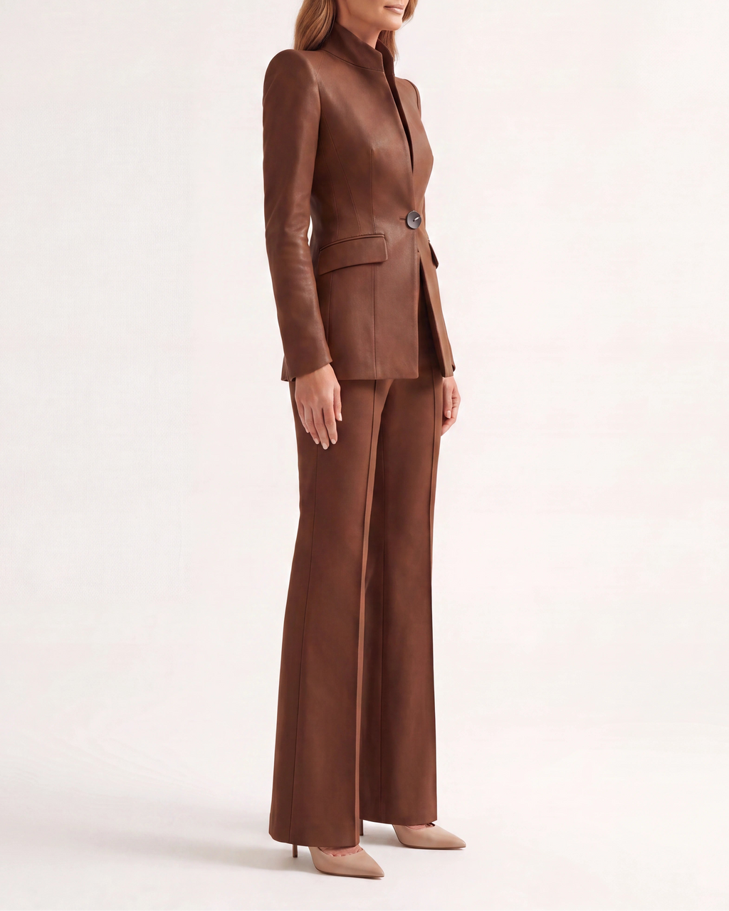 Women's Fitted Two Piece Blazer and Straight Leg Trouser Suit Set