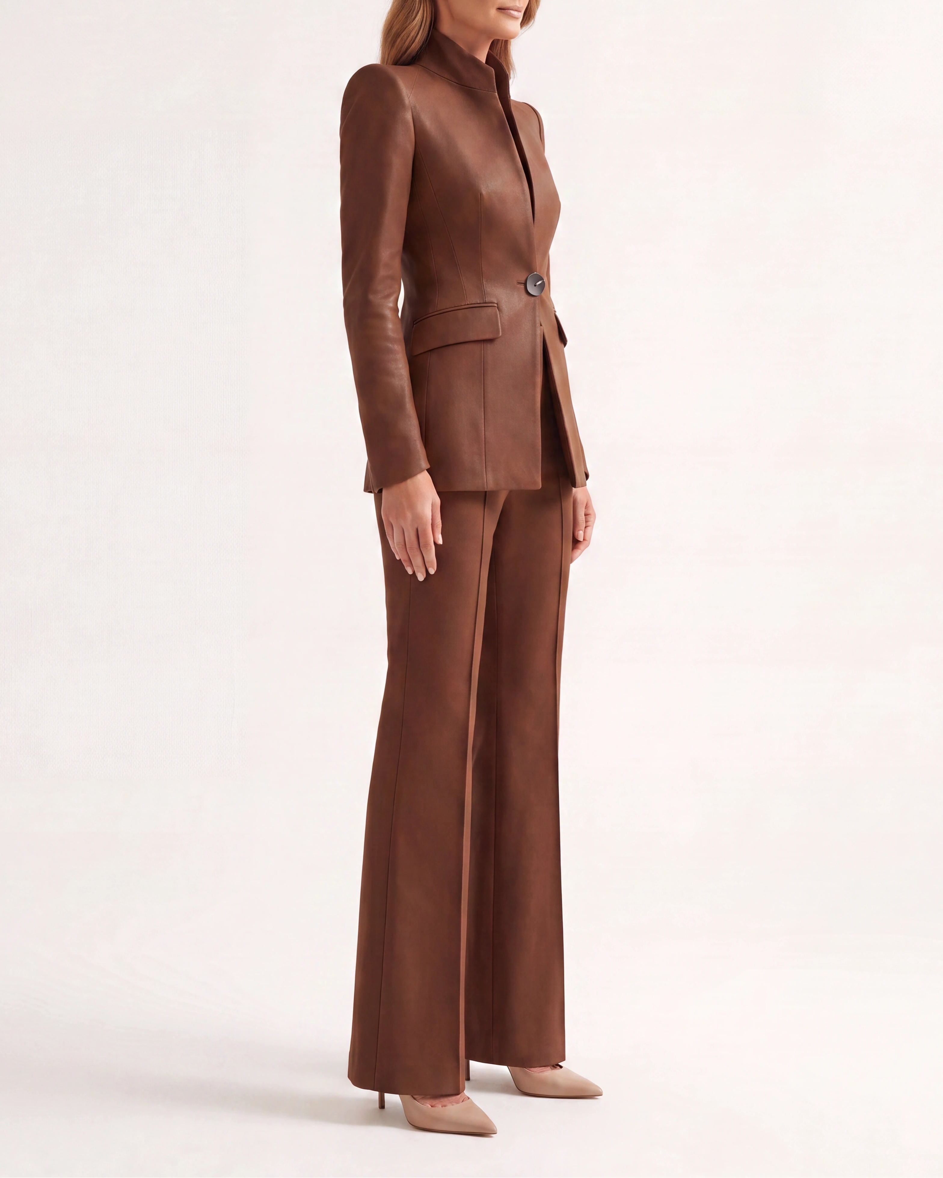 Women's Fitted Two Piece Blazer and Straight Leg Trouser Suit Set