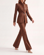 Women's Fitted Two Piece Blazer and Straight Leg Trouser Suit Set