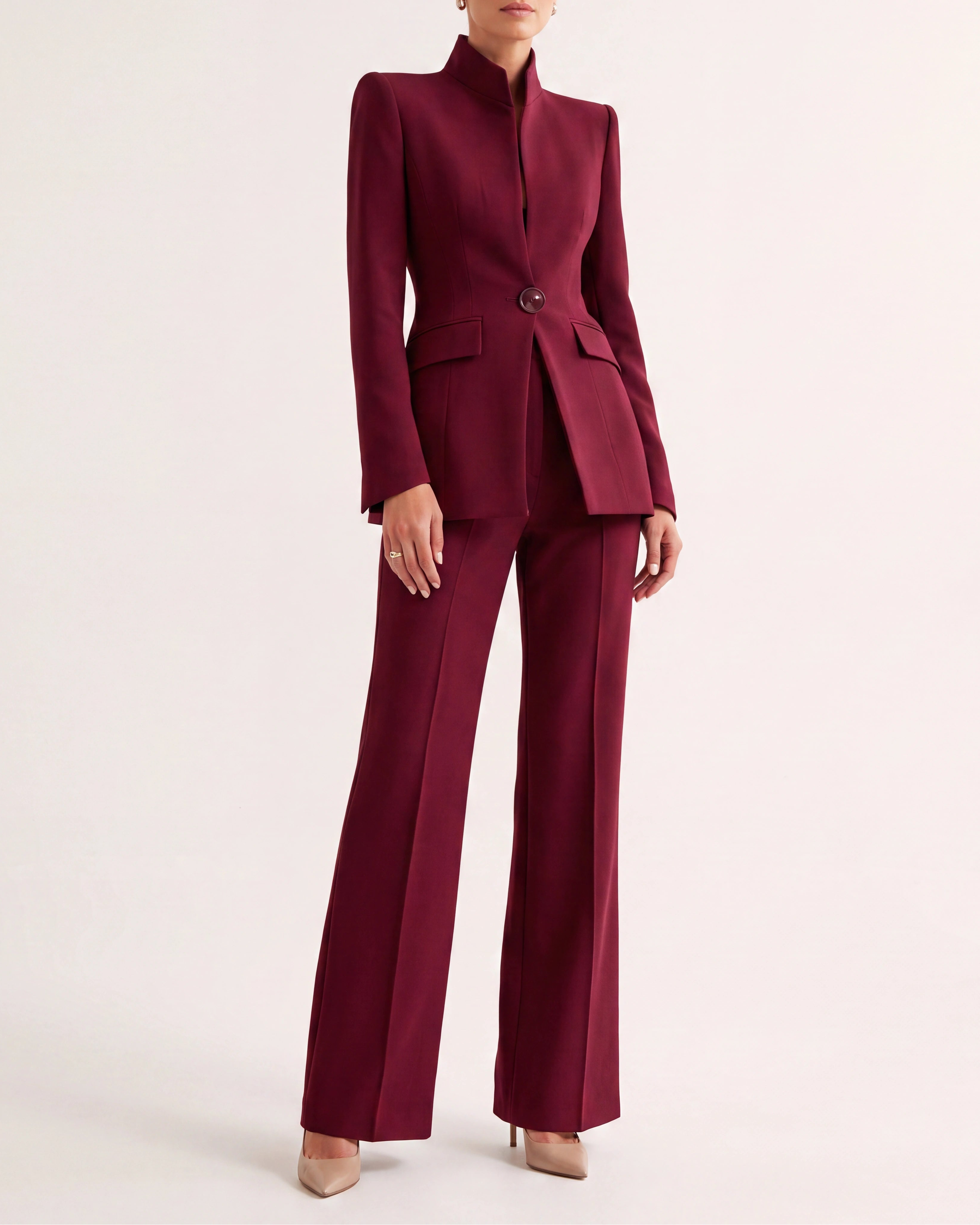 Women's Fitted Two Piece Blazer and Straight Leg Trouser Suit Set