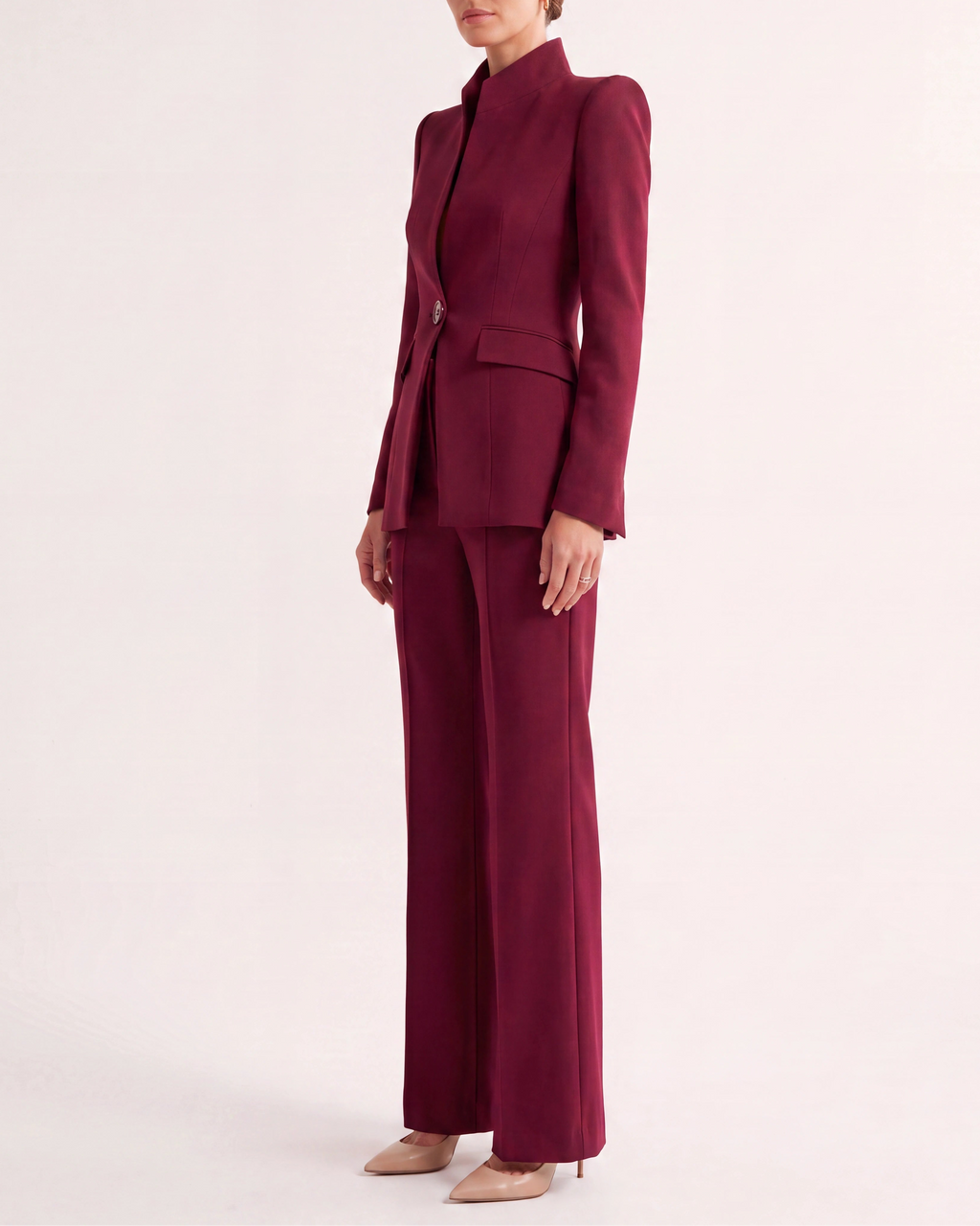 Women's Fitted Two Piece Blazer and Straight Leg Trouser Suit Set
